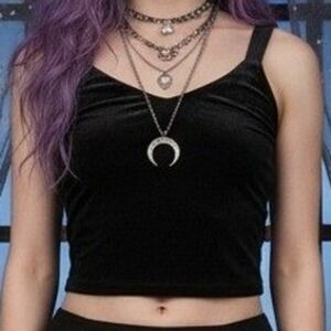 Old Navy Velvet Tank Top Black Y2K 90s Style Cropped Retro Whimsigoth Grunge S